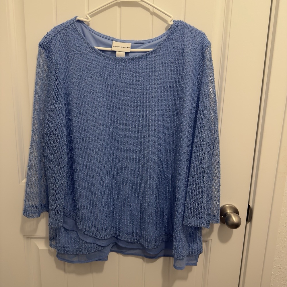 Alfred Dunner Women's Bright Blue Blouse‎ Light Sequin Sparkle Size Large